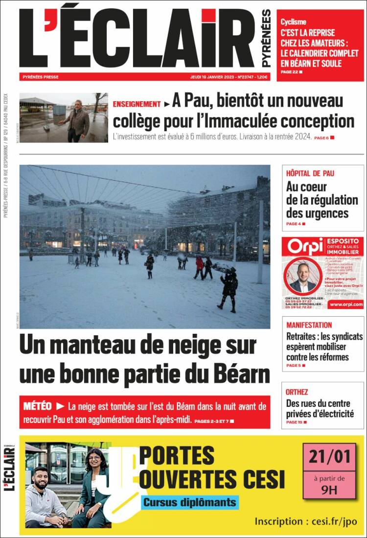 Portada de L'Eclair des Pyrénées (Francia)