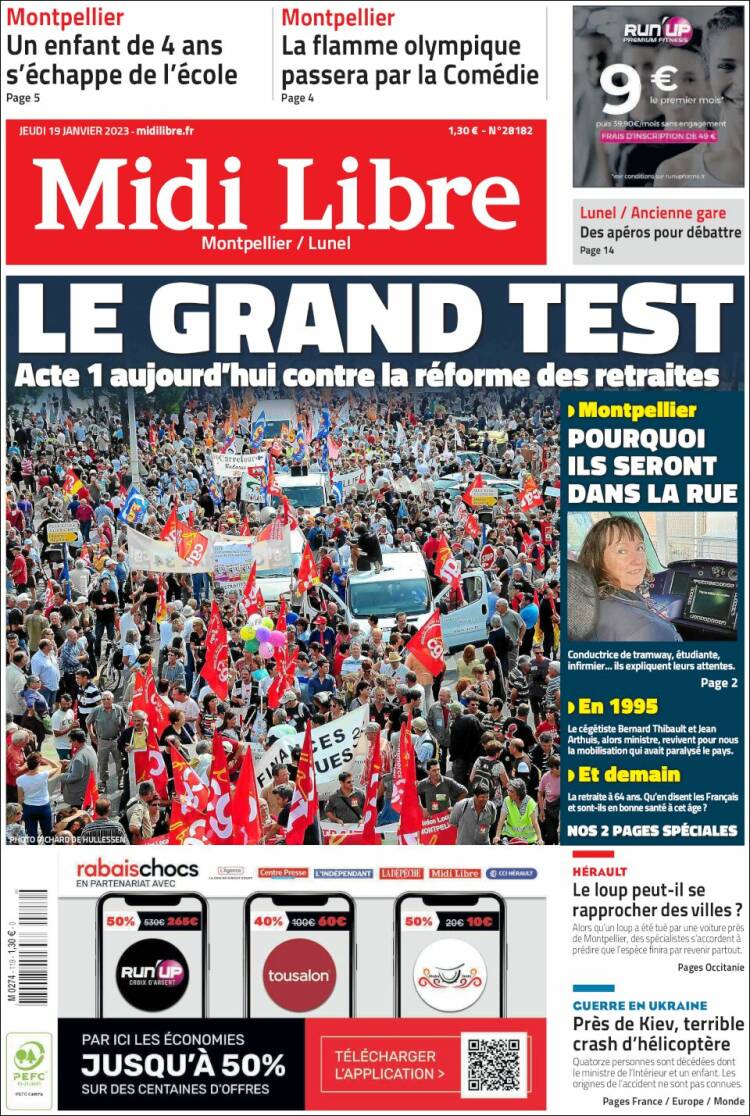 Portada de Midi Libre (Francia)