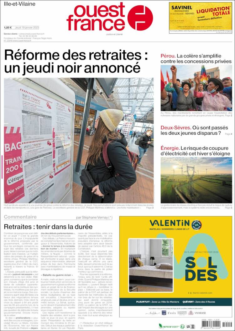Portada de Ouest France (Francia)