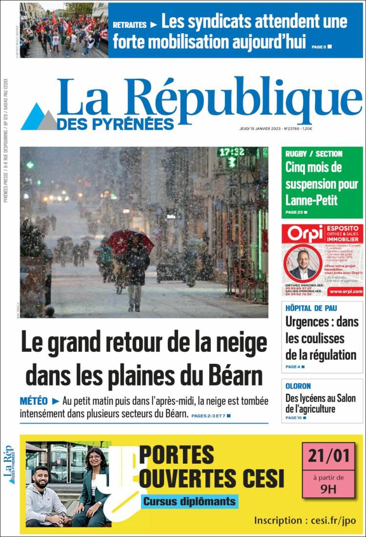 Portada de La République des Pyrénées (Francia)