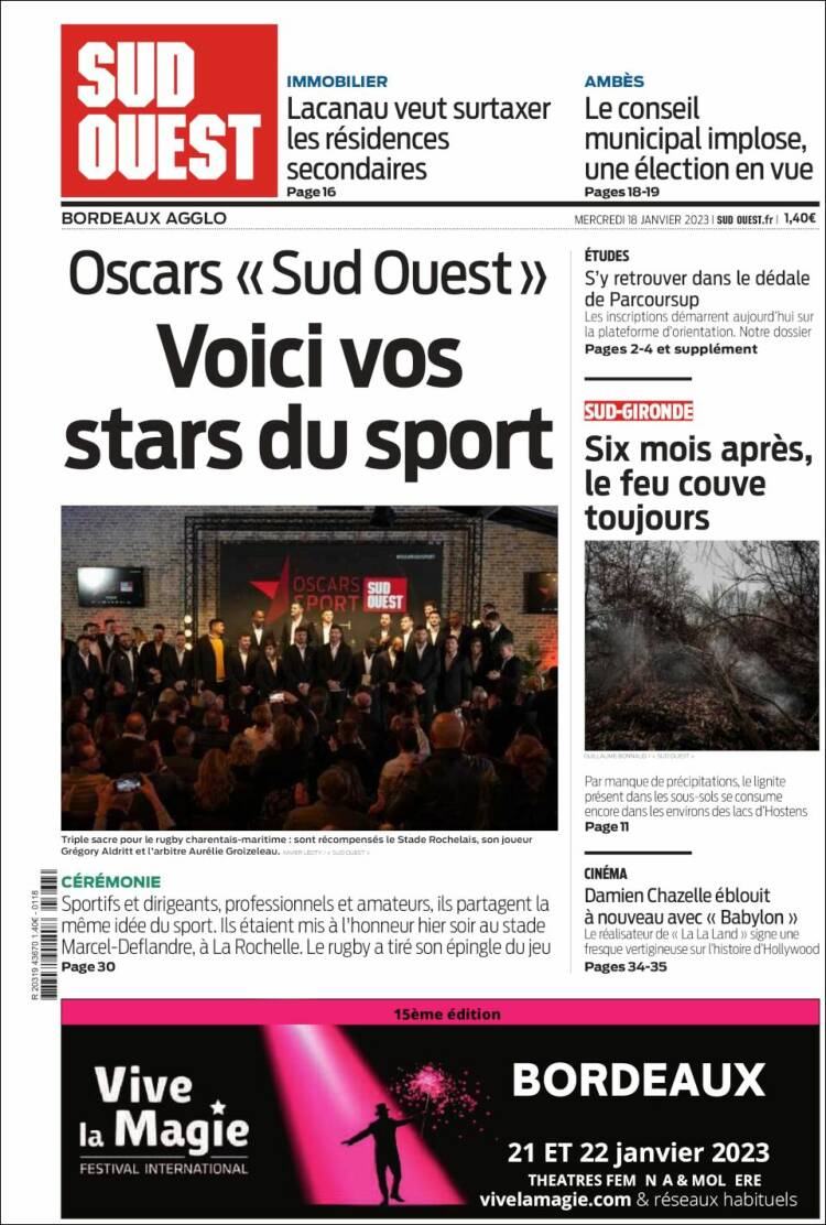 Portada de Sud Ouest (Francia)