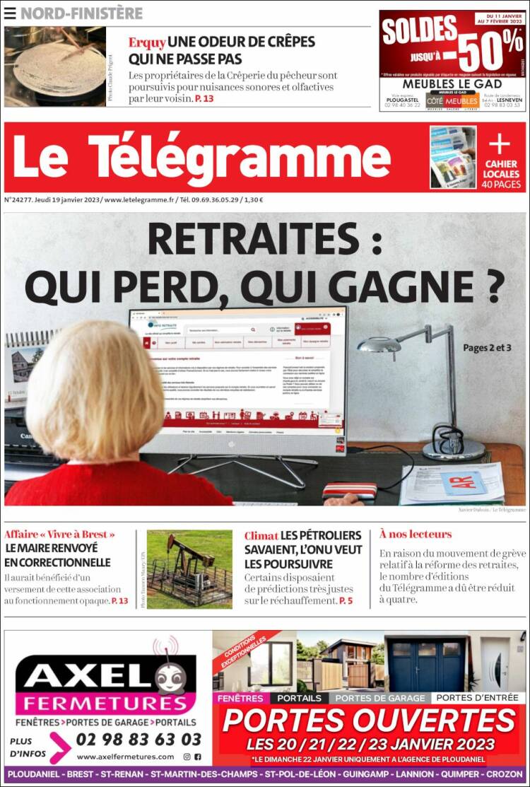 Portada de Télégramme (Francia)
