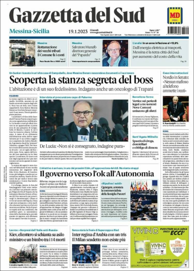 Portada de Gazzetta del Sud (Italia)