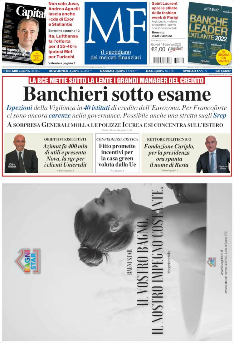 Portada de Milano Finanza (Italia)