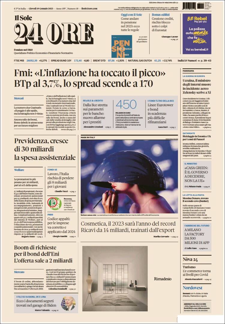 Portada de Il Sole 24 ORE (Italia)