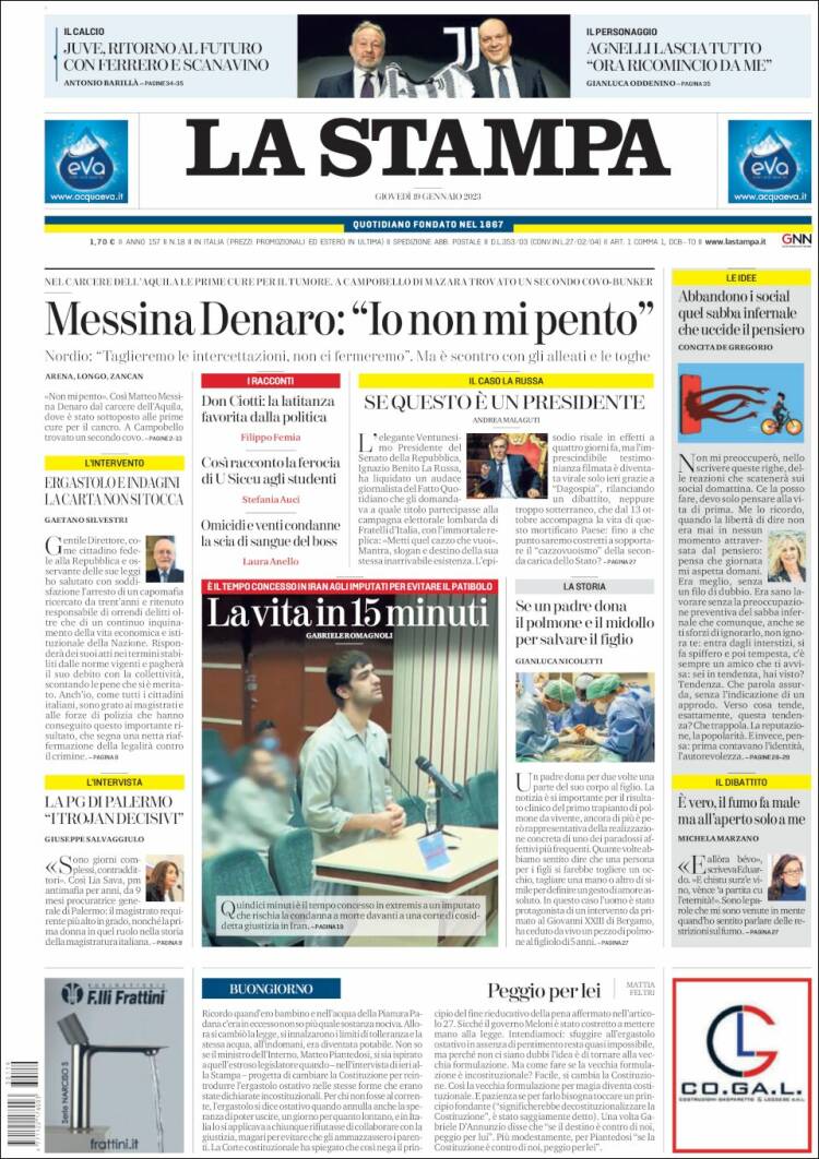 Portada de La Stampa (Italia)