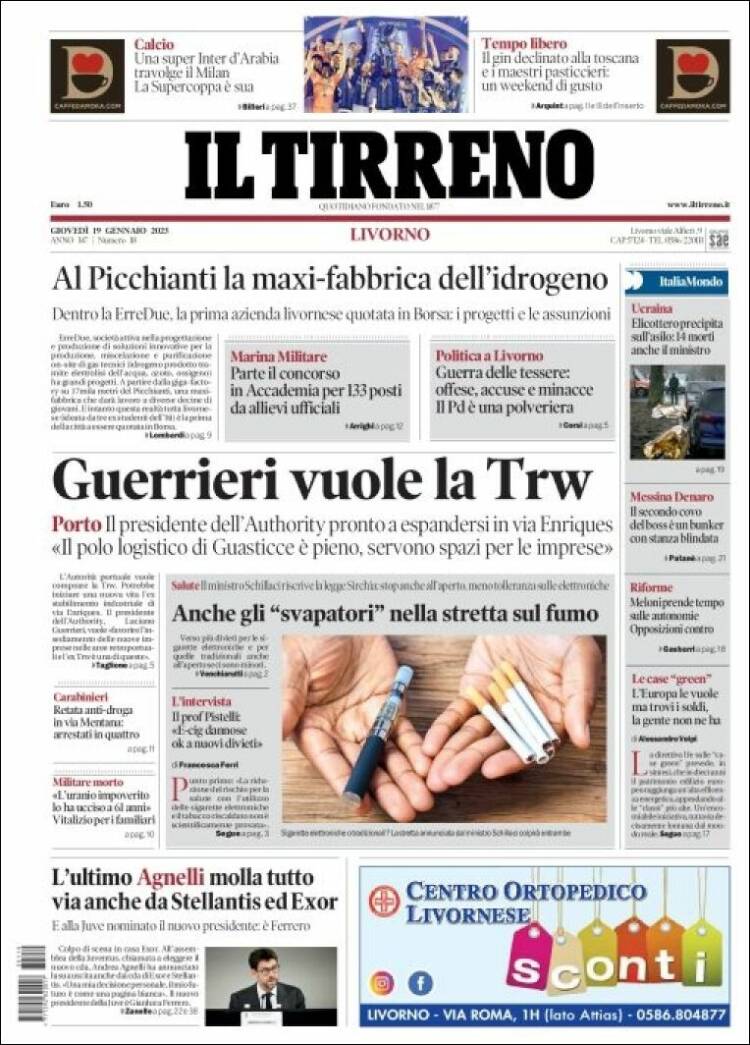 Portada de Il Tirreno (Italia)