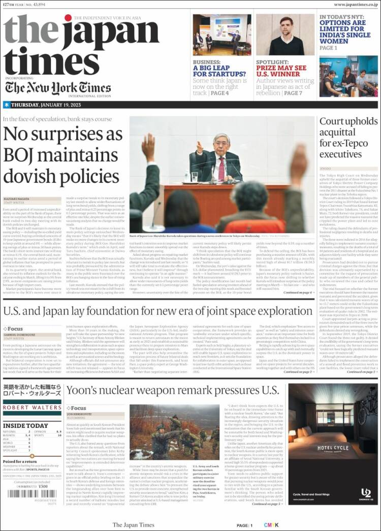 Portada de The Japan Times (Jap&oacute;n)
