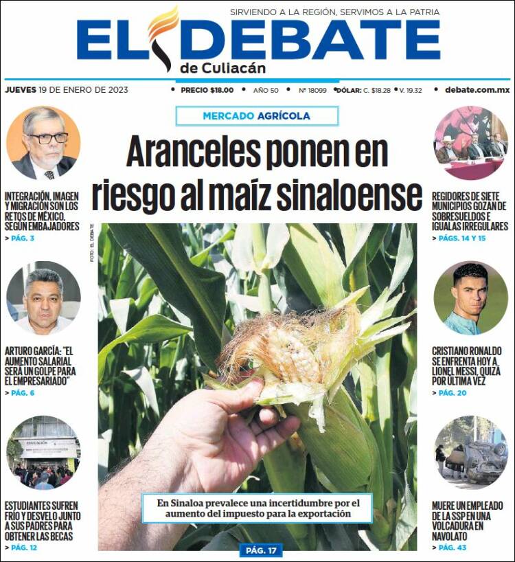 Portada de El Debate de Culiacán (México)