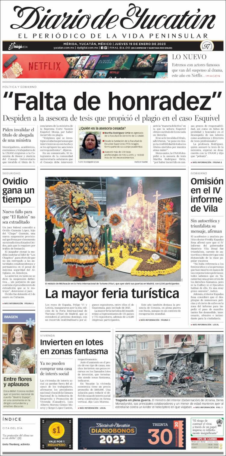 Portada de Diario de Yucatán (México)