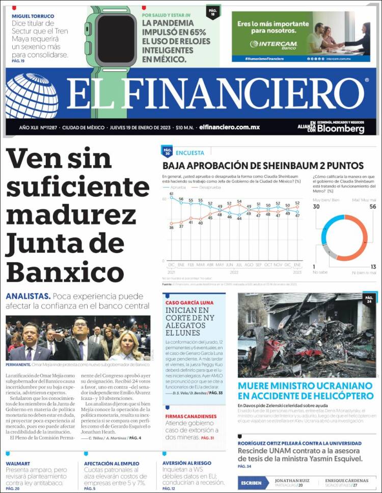 Portada de El Financiero (México)