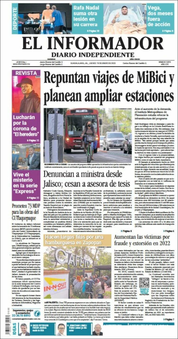 Portada de El Informador (México)