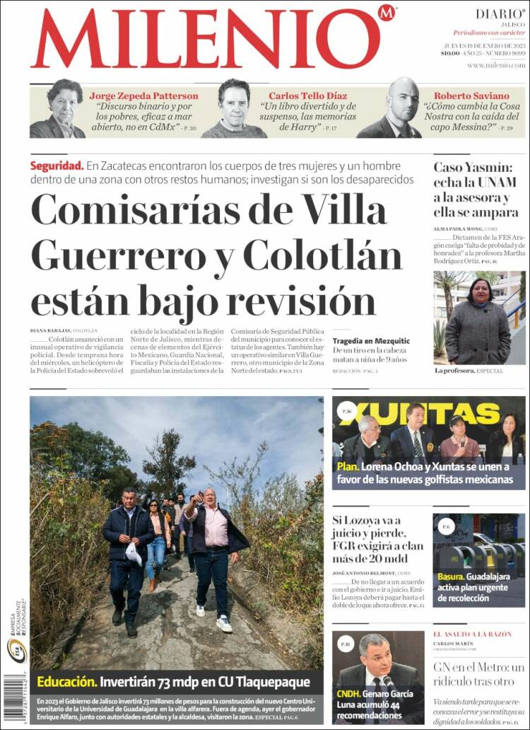 Portada de Milenio - Jalisco (México)