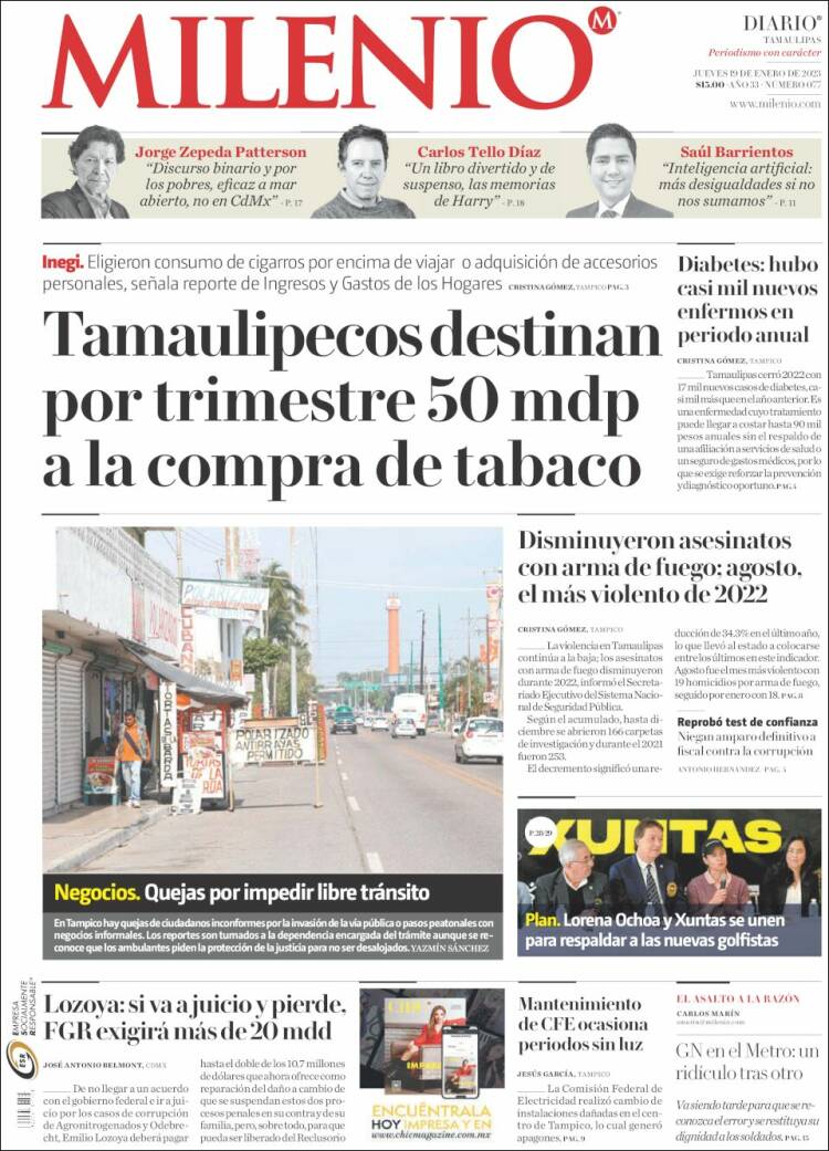 Portada de Milenio - Tamaulipas (México)