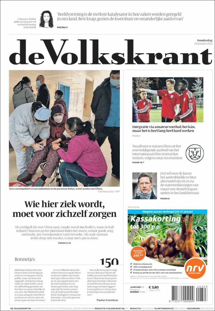 Portada de De Volkskrant (Pa&iacute;ses Bajos)