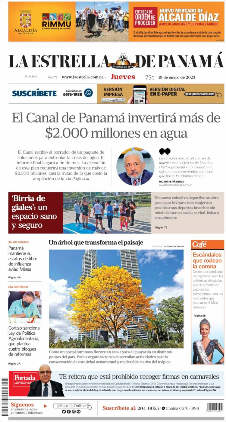 Portada de La Estrella de Panamá (Panam&aacute;)