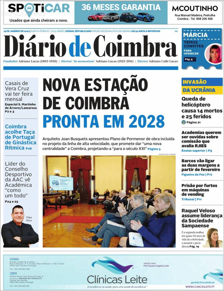 Portada de Diário de Coimbra (Portugal)
