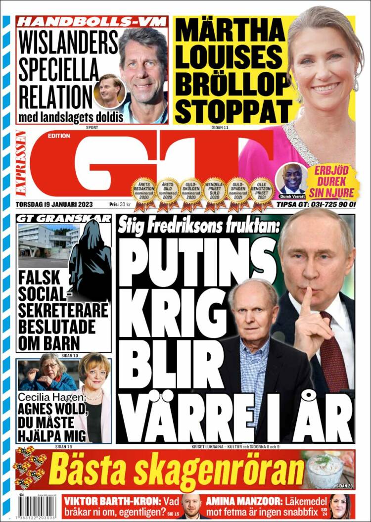 Portada de Göteborgstidningen (Suecia)