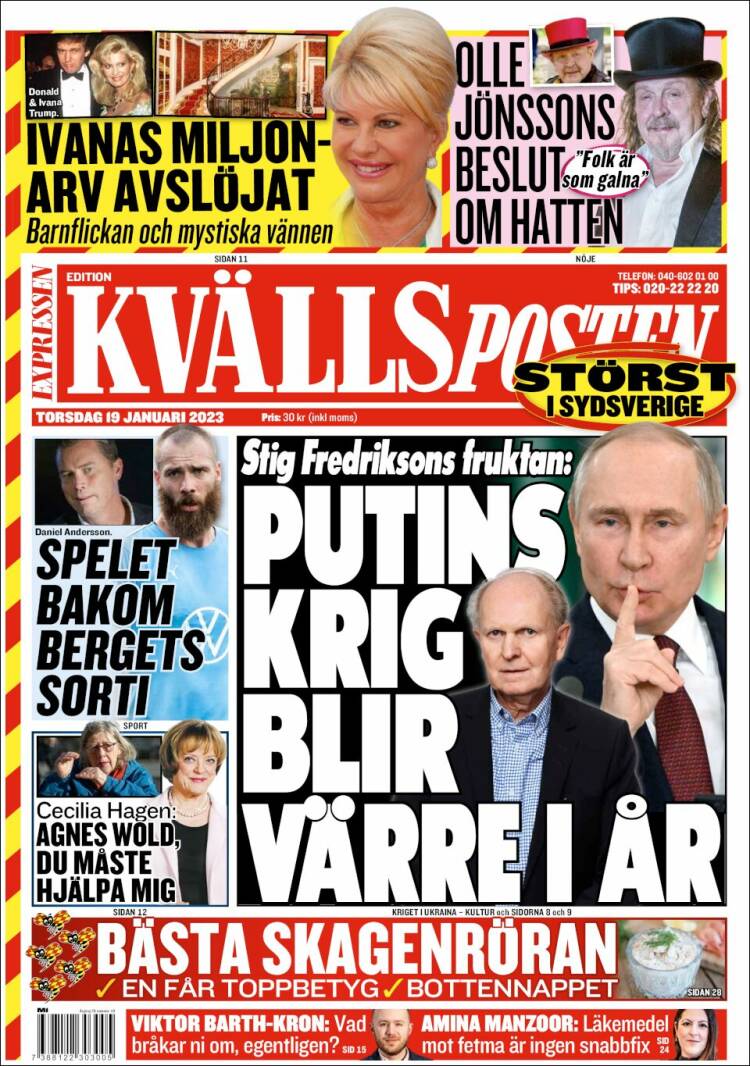 Portada de Kvällsposten (Suecia)