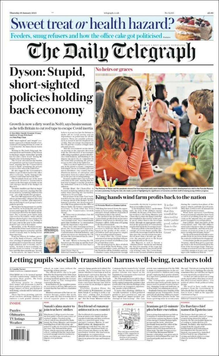 Portada de Daily Telegraph (Reino Unido)