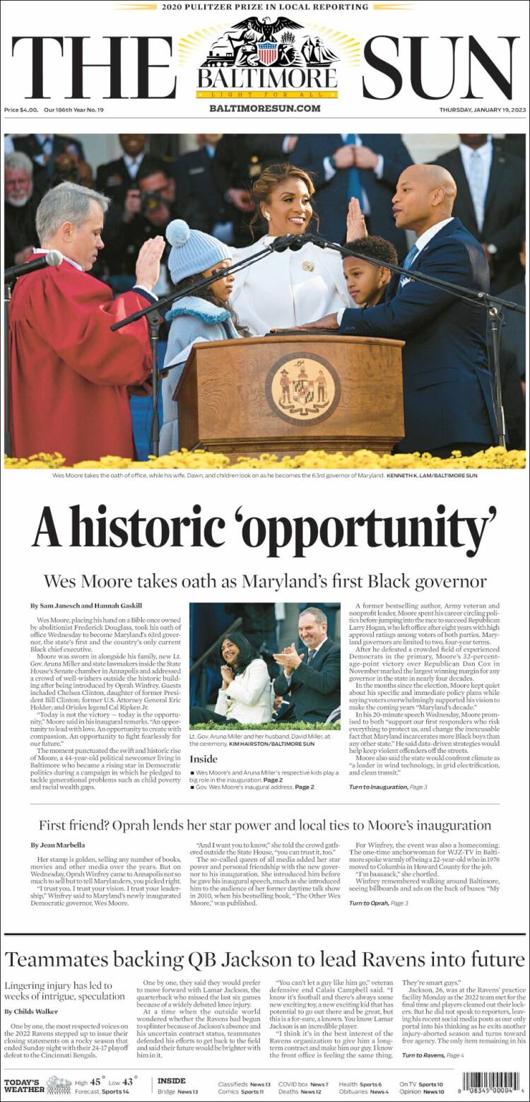 Portada de The Baltimore Sun (USA)