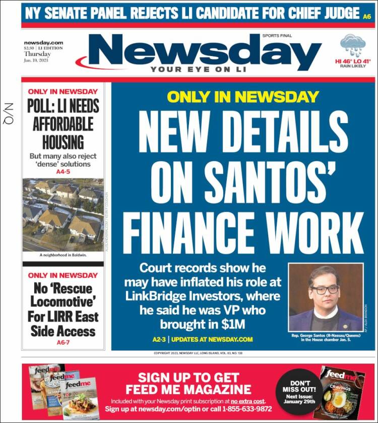 Portada de Newsday (USA)