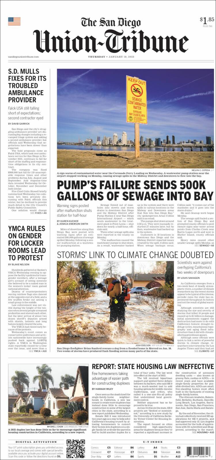 Portada de The San Diego Union-Tribune (USA)