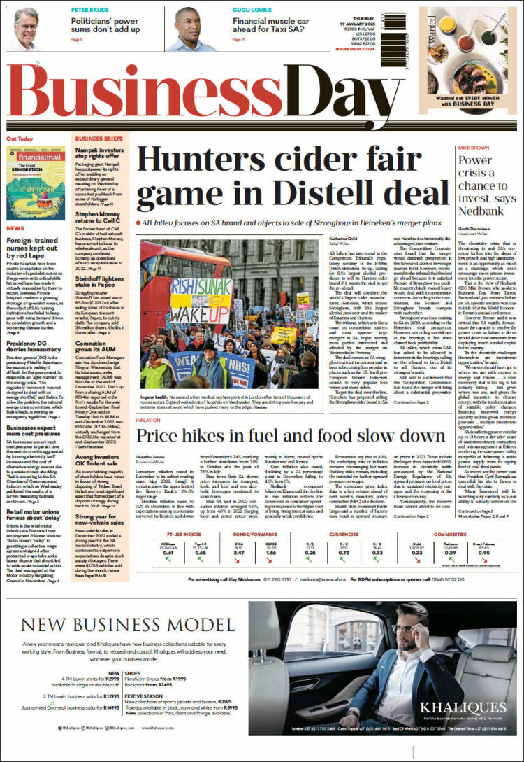 Portada de Business Day (Sud&aacute;frica)