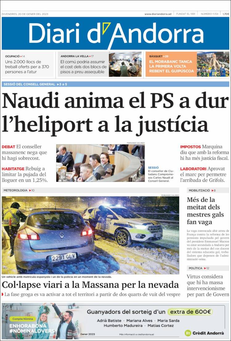 Portada de Diari d’Andorra (Andorra)