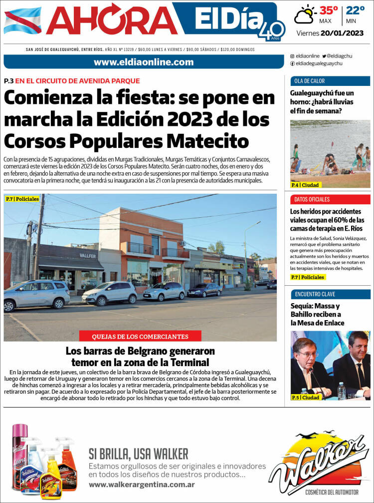 Portada de El Día de Gualeguaychú (Argentina)