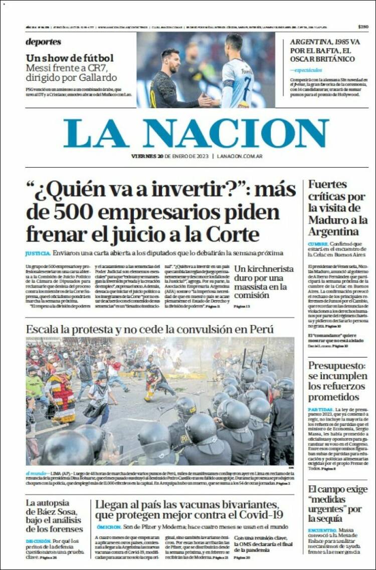 Portada de La Nación (Argentina)