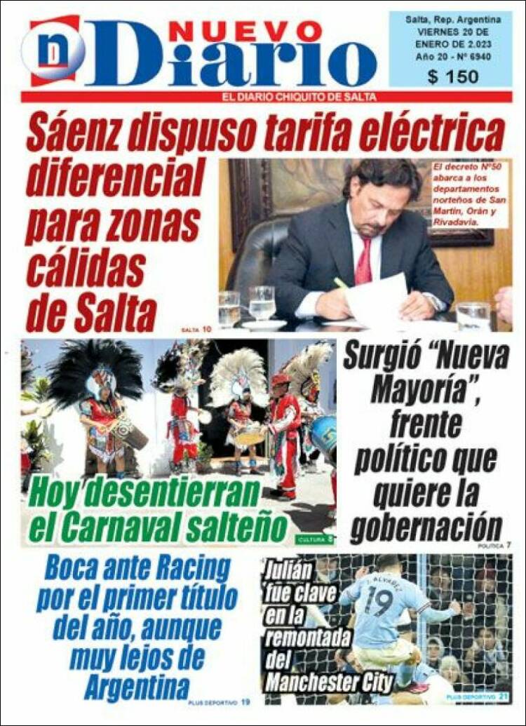 Portada de Nuevo Diario de Salta (Argentina)