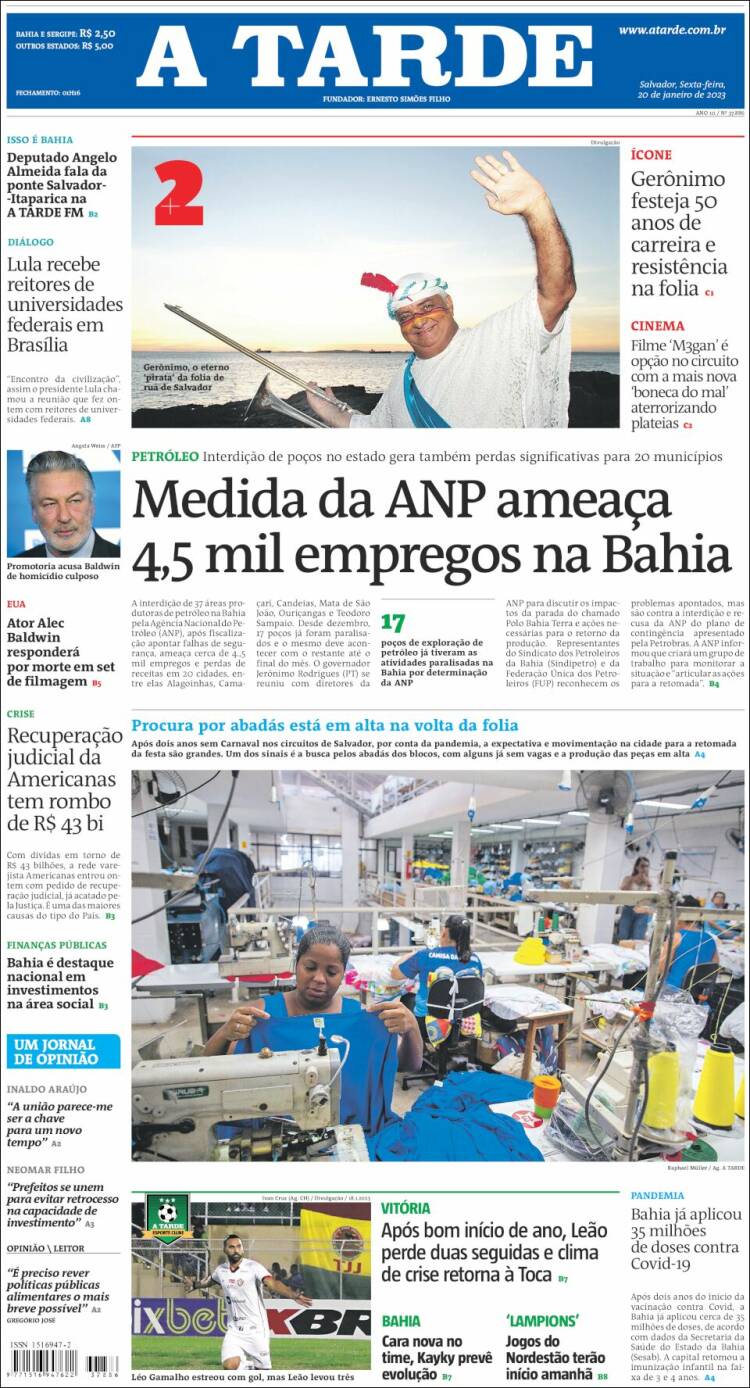 Portada de Diário A Tarde (Brasil)
