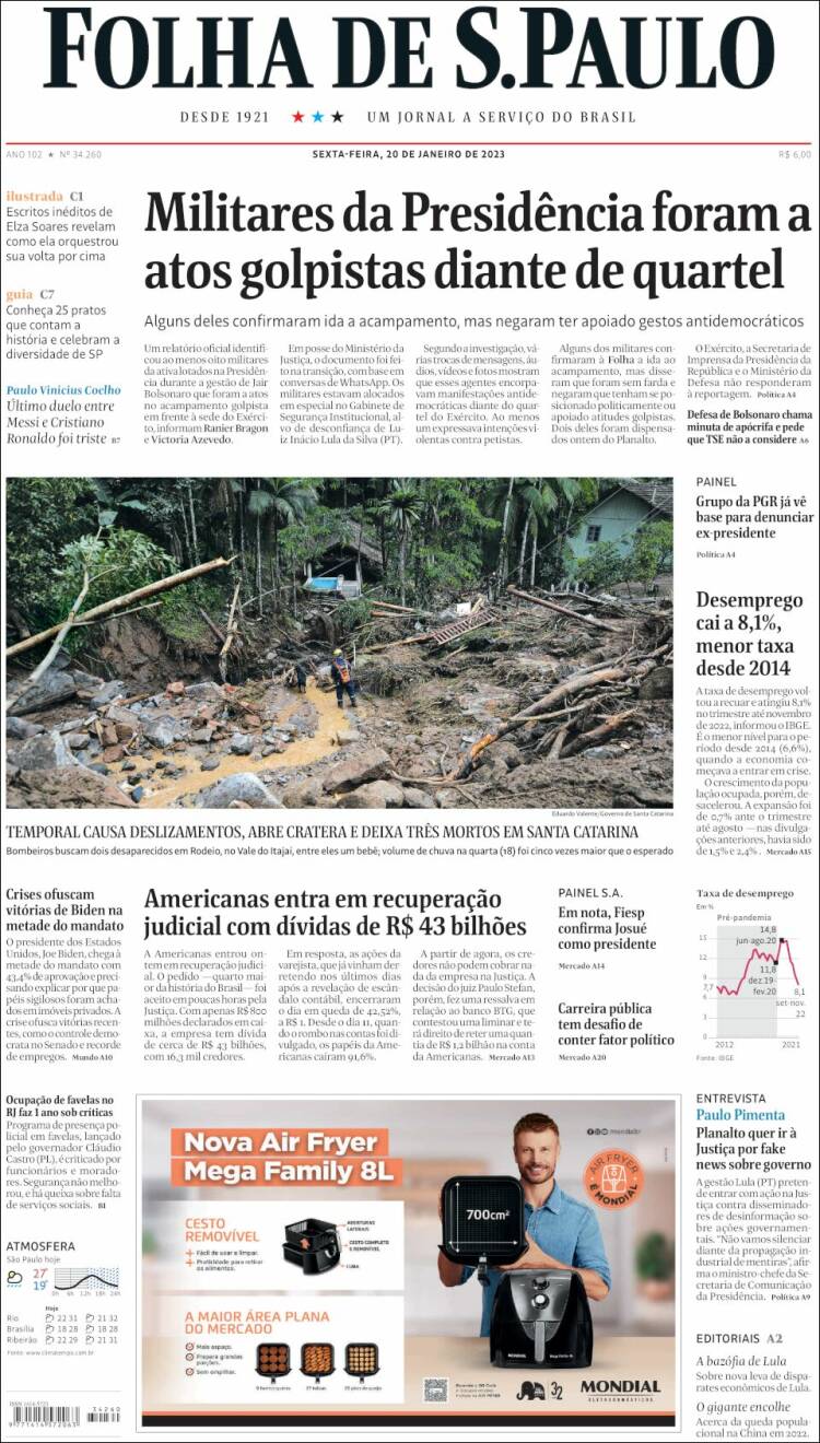 Portada de Folha de São Paulo (Brasil)