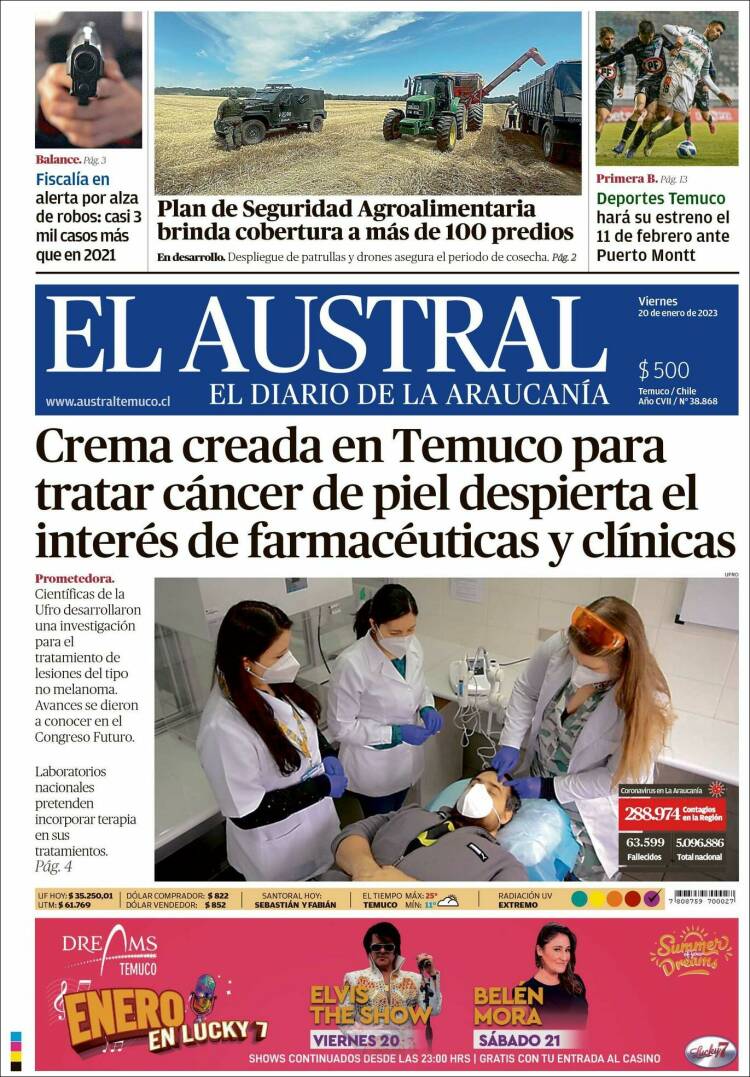 Portada de El Austral de Temuco (Chile)