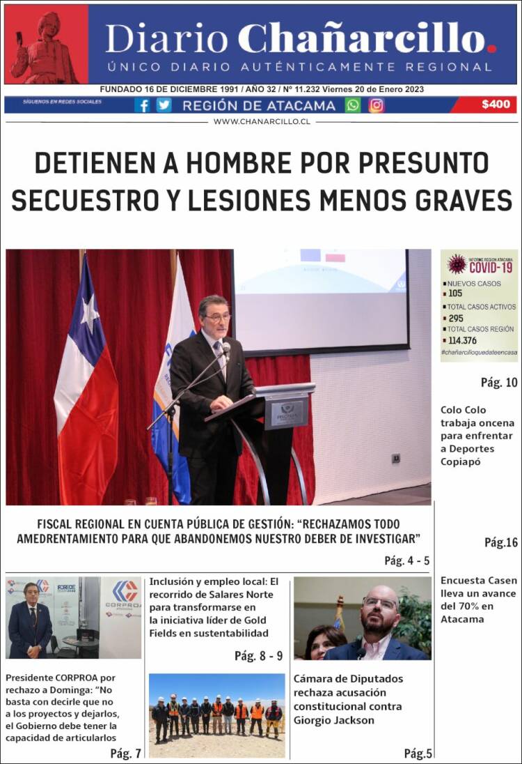 Portada de Diario Chañarcillo (Chile)