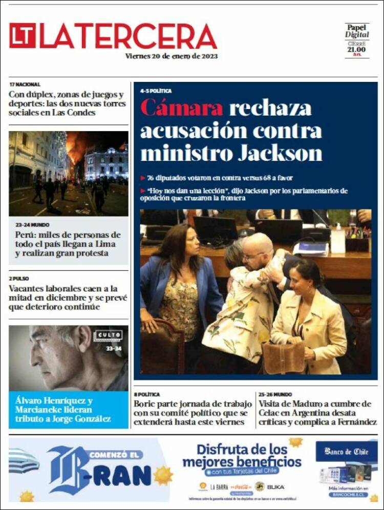 Portada de La Tercera (Chile)