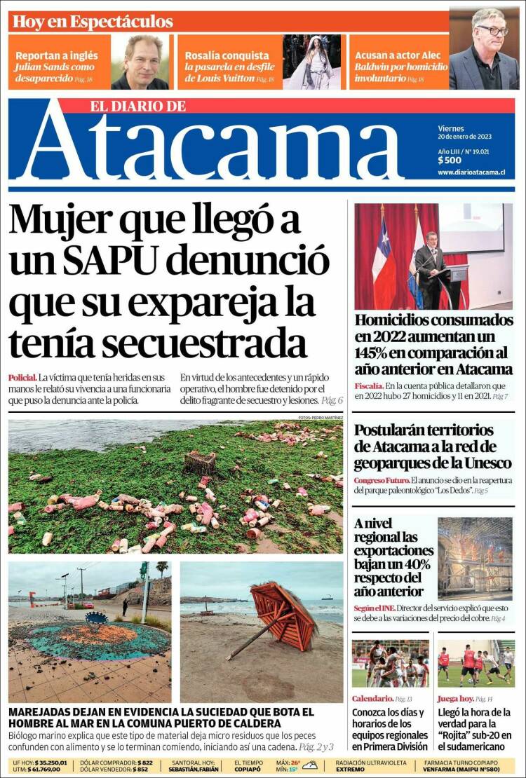 Portada de Diario de Atacama (Chile)