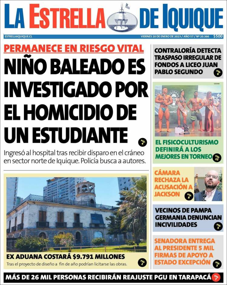 Portada de La Estrella de Iquique (Chile)