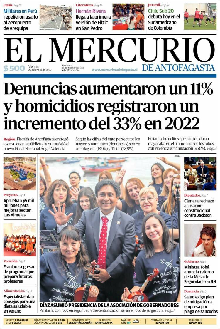 Portada de El Mercurio de Antofagasta (Chile)