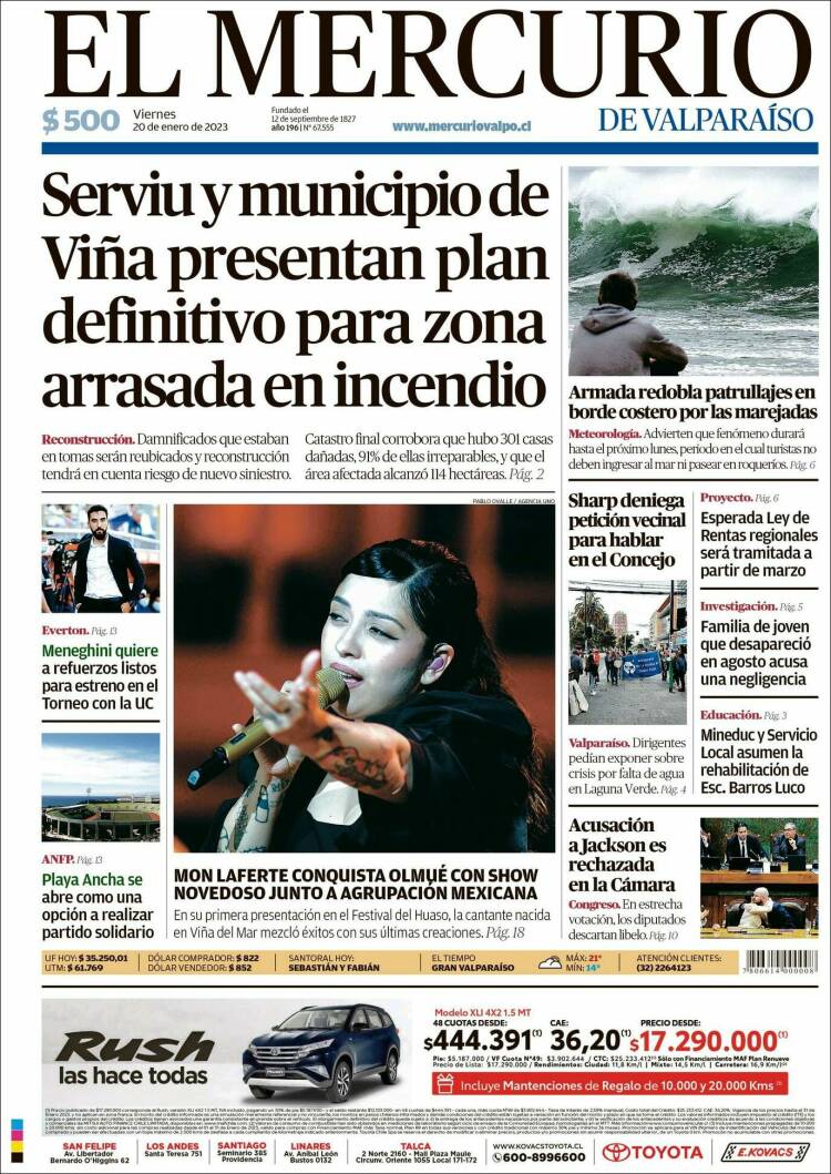 Portada de Mercurio de Valparaiso (Chile)