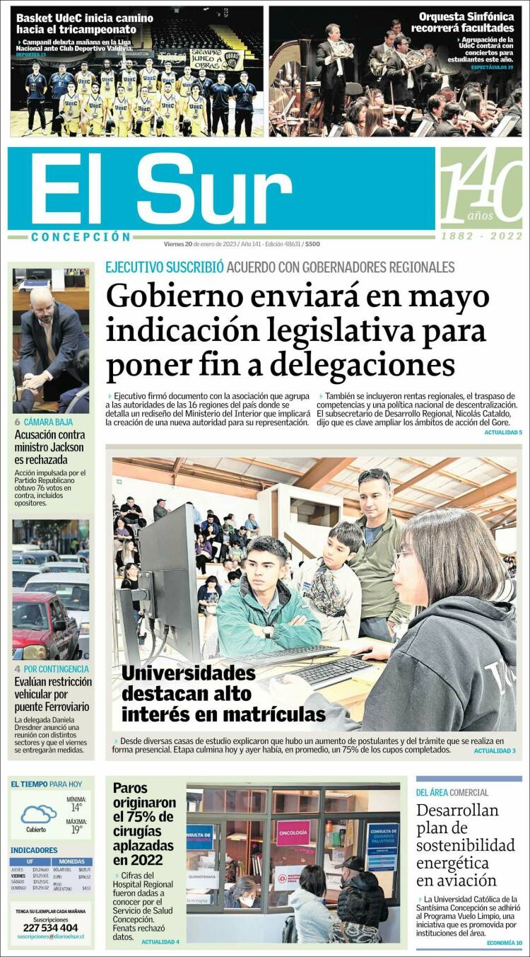 Portada de El Sur (Chile)