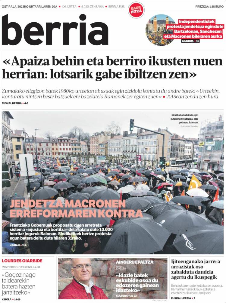 Portada de Berria (Espa&ntilde;a)