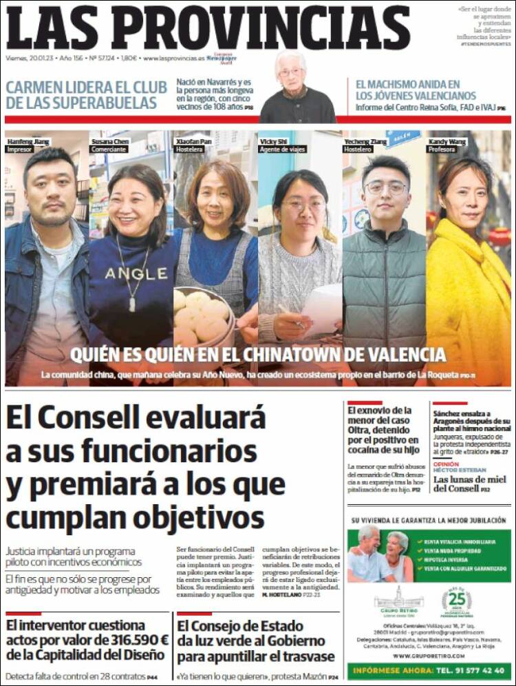Portada de Las Provincias (Espa&ntilde;a)