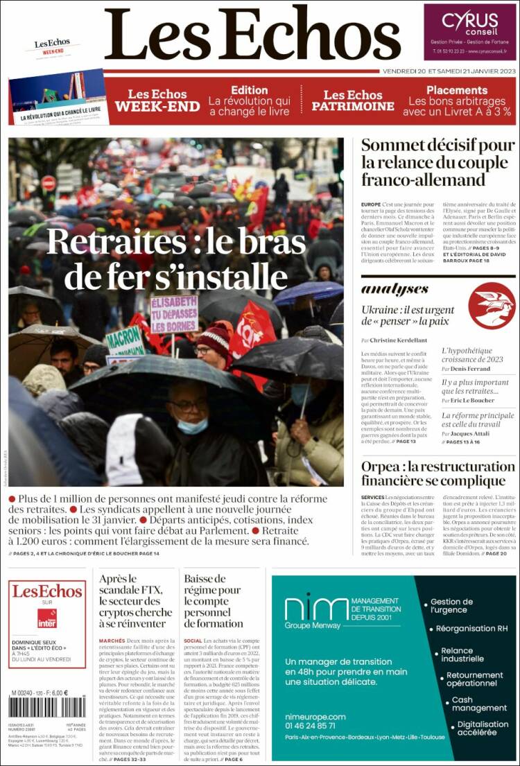 Portada de Les Echos (France)