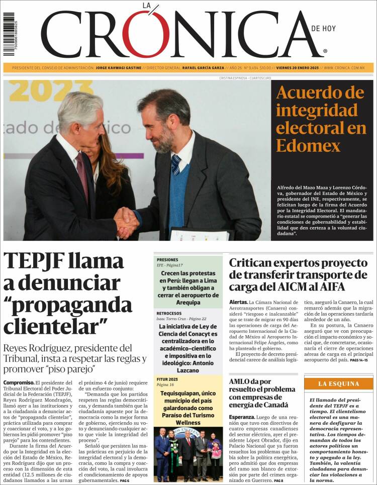 Portada de La Crónica de Hoy (México)