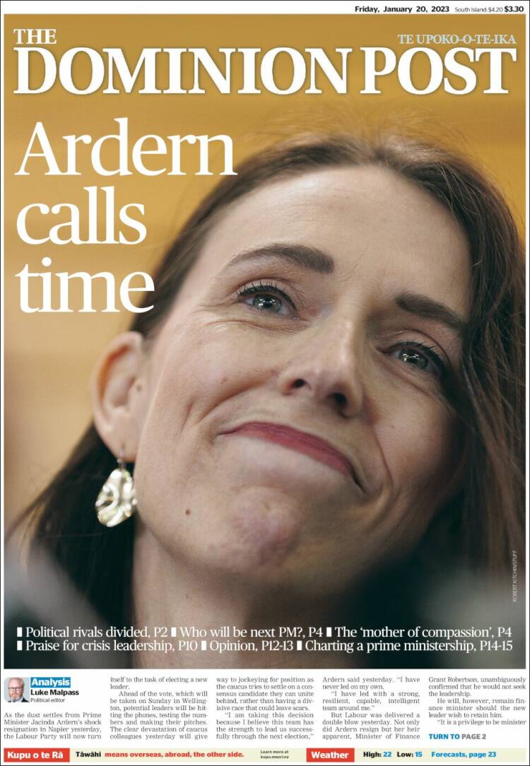 Portada de The Dominion Post (Nueva Zelanda)