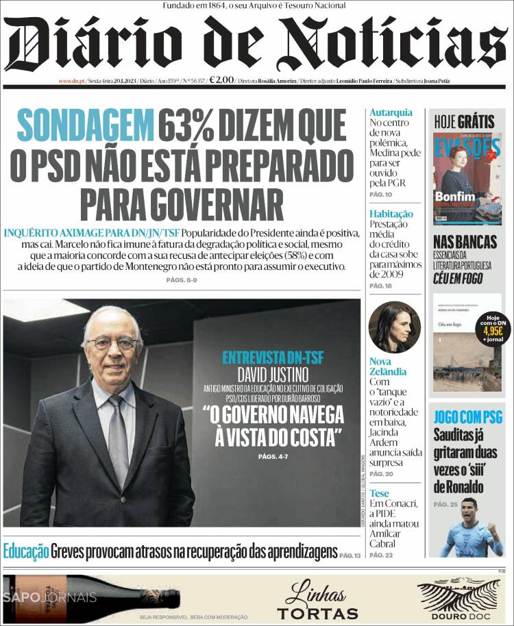 Portada de Diário de Noticias (Portugal)