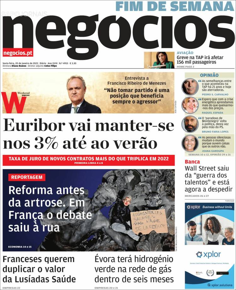 Portada de Jornal de Negócios (Portugal)