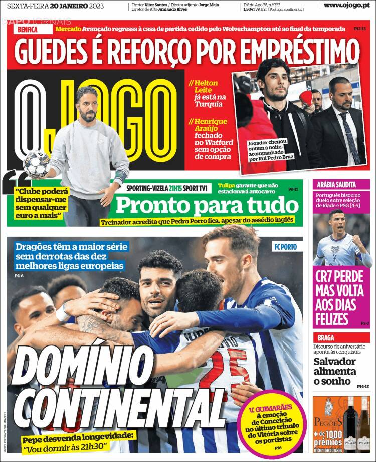 Portada de O Jogo (Portugal)